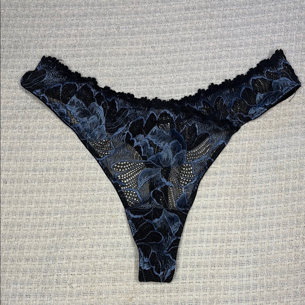 Blue Lace Panties High-Leg Floral Design
